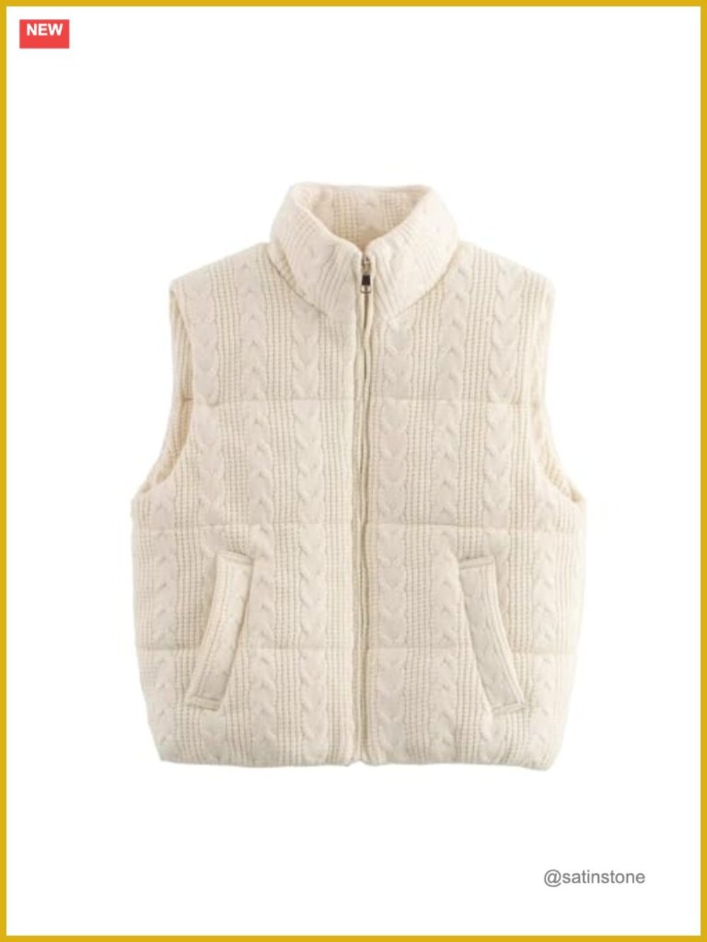 Womens Cable Knit Puffer Vest Cropped Quilted Zip Up Outerwear with Pockets